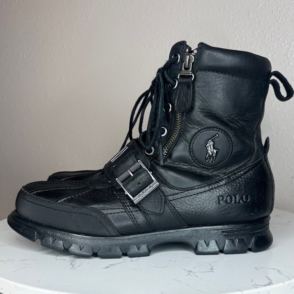 Polo by Ralph Lauren Men's Black Leather Buckle Zip Ranger Boots - 8D - Picture 1 of 13
